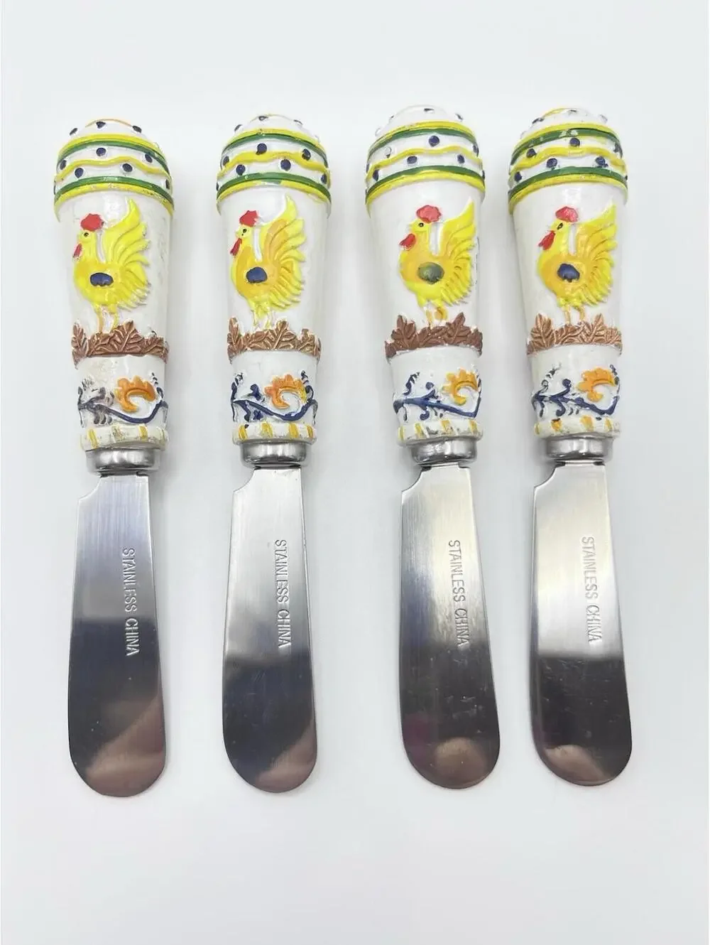 Farmhouse Rooster Cheese Spreaders 4 pcs Stainless Steel
